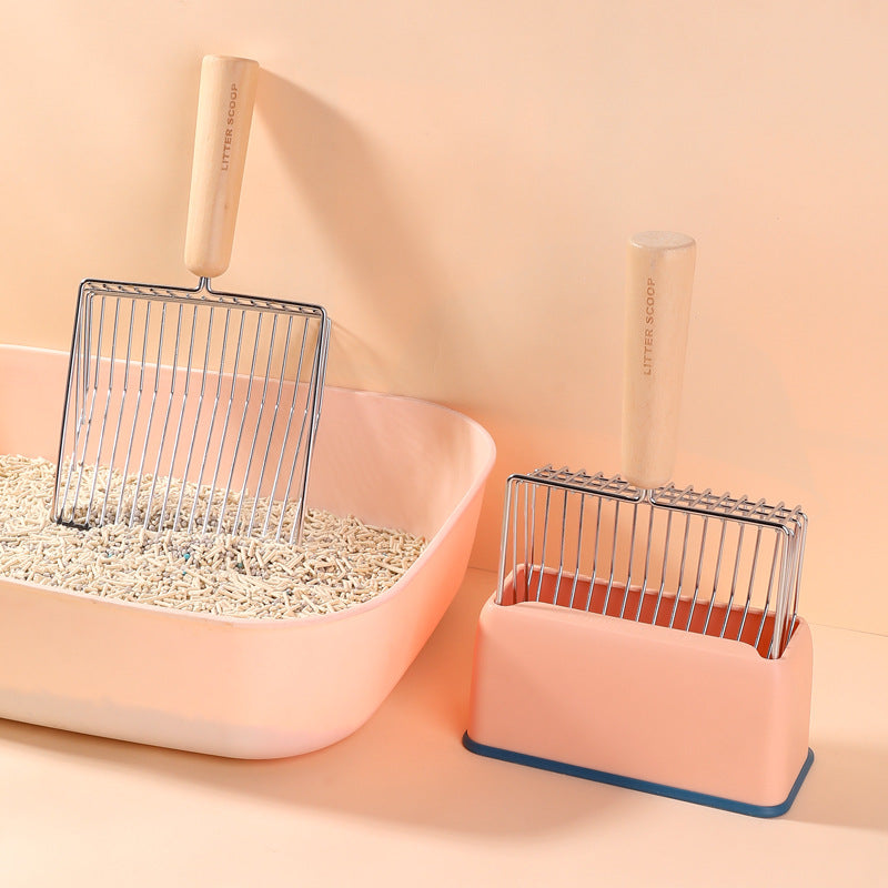 Heavy-Duty Metal Cat Litter Scoop – Durable Sifter with Wooden Handle