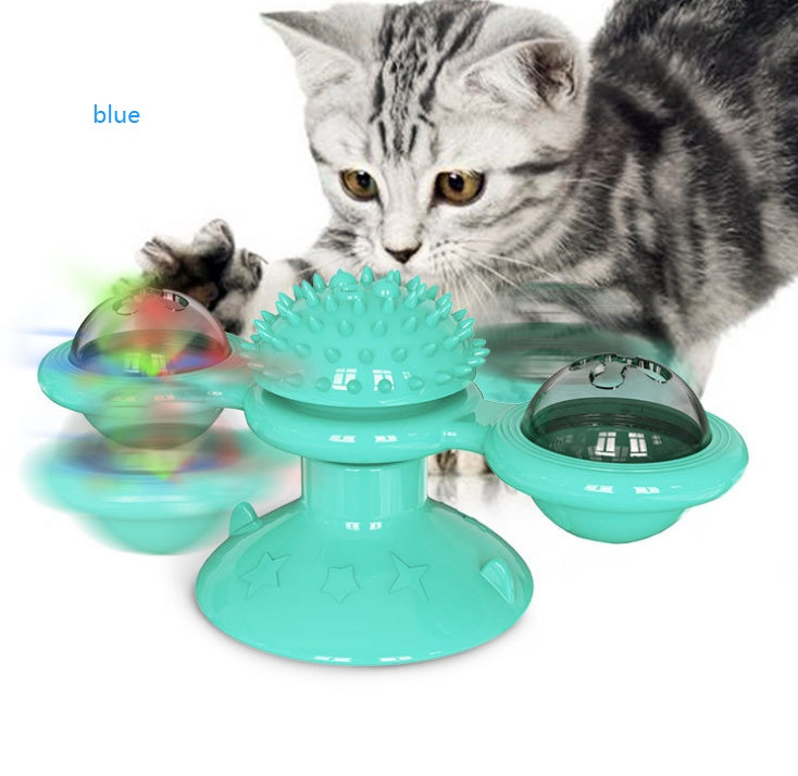 Interactive Cat Windmill Toy – Rotating Treat Dispenser & Self-Grooming Scratcher