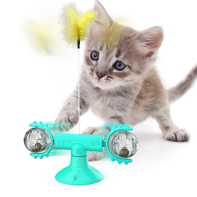 Interactive Cat Windmill Toy – Rotating Treat Dispenser & Self-Grooming Scratcher