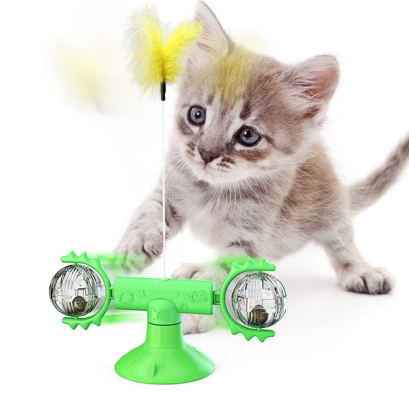 Interactive Cat Windmill Toy – Rotating Treat Dispenser & Self-Grooming Scratcher