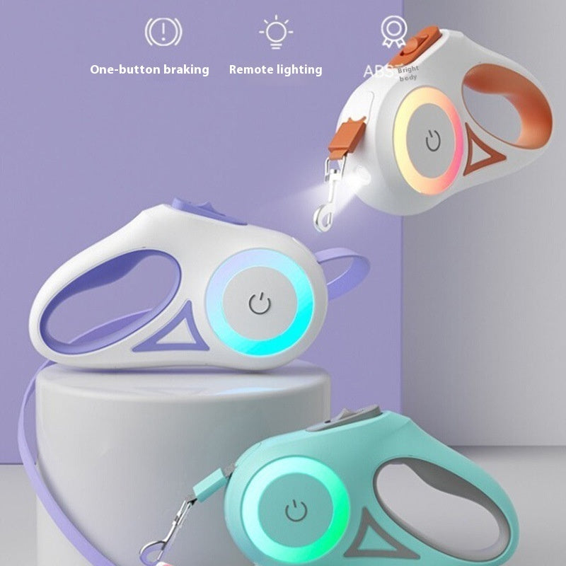 Retractable Dog Leash with LED Light – Safe Night Walking Leash for Small & Medium Dogs