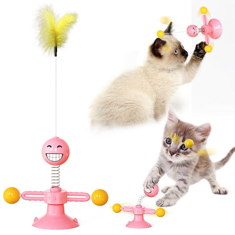 Interactive Cat Windmill Toy – Rotating Treat Dispenser & Self-Grooming Scratcher
