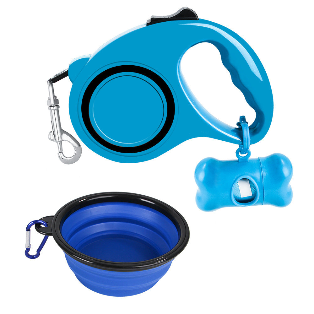 3-in-1 Retractable Dog Leash Set – Traction Rope, Foldable Bowl & Poop Bag Dispenser