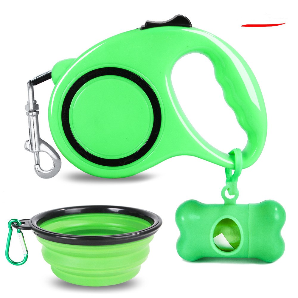 3-in-1 Retractable Dog Leash Set – Traction Rope, Foldable Bowl & Poop Bag Dispenser