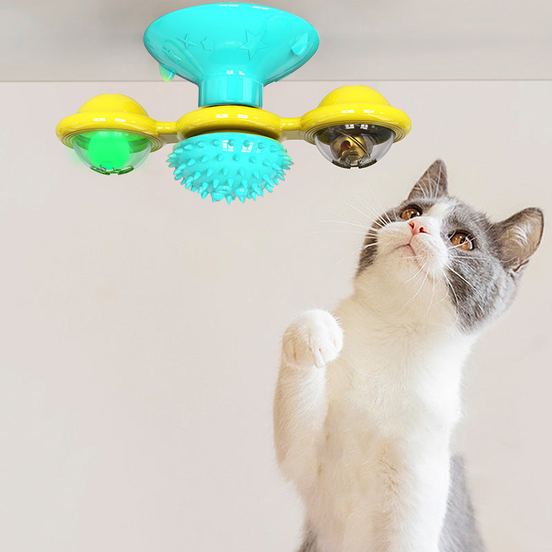 Interactive Cat Windmill Toy – Rotating Treat Dispenser & Self-Grooming Scratcher