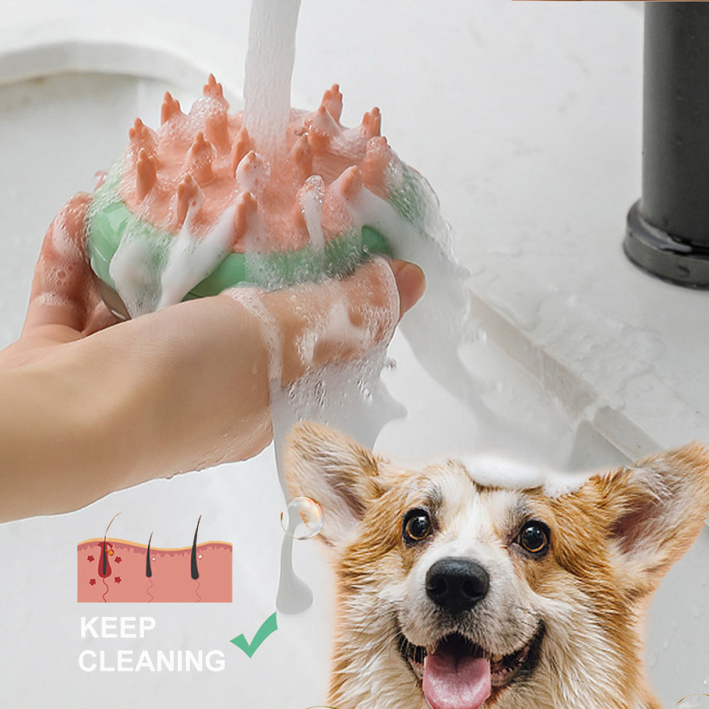 2-in-1 Pet Bath Brush with Soap Dispenser – Deep Clean & Gentle Massage Tool