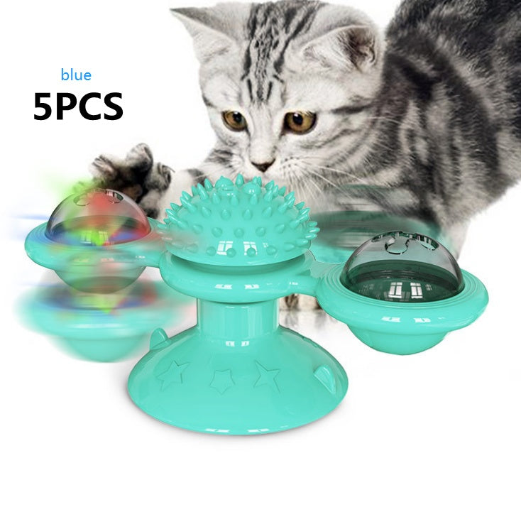 Interactive Cat Windmill Toy – Rotating Treat Dispenser & Self-Grooming Scratcher