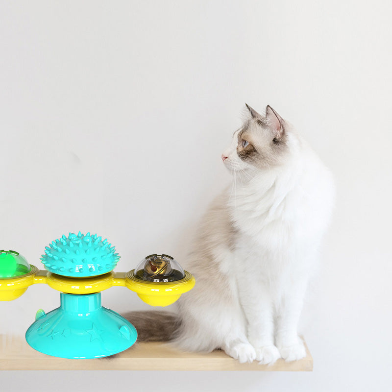 Interactive Cat Windmill Toy – Rotating Treat Dispenser & Self-Grooming Scratcher