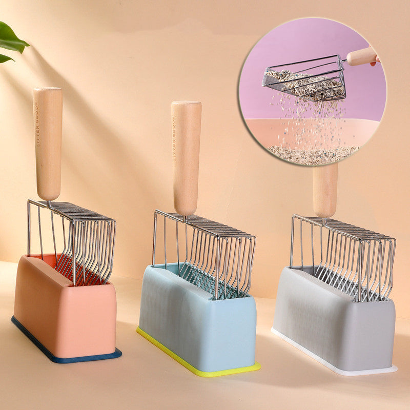 Heavy-Duty Metal Cat Litter Scoop – Durable Sifter with Wooden Handle