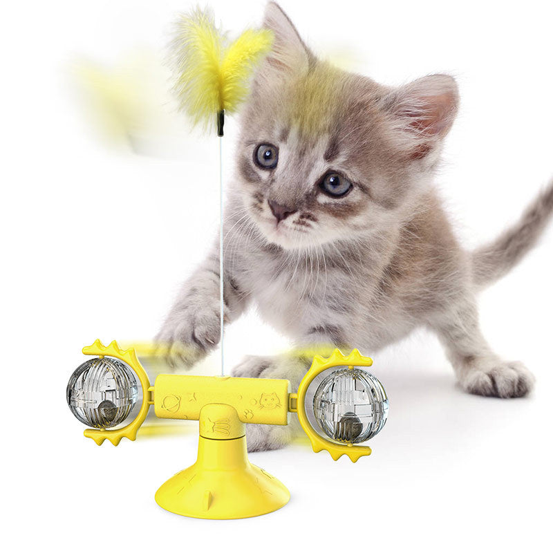Interactive Cat Windmill Toy – Rotating Treat Dispenser & Self-Grooming Scratcher