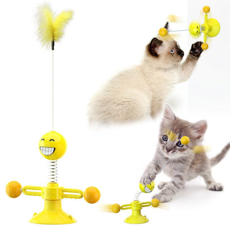 Interactive Cat Windmill Toy – Rotating Treat Dispenser & Self-Grooming Scratcher