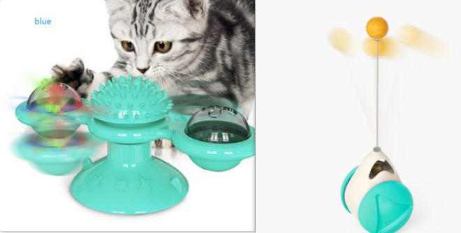 Interactive Cat Windmill Toy – Rotating Treat Dispenser & Self-Grooming Scratcher