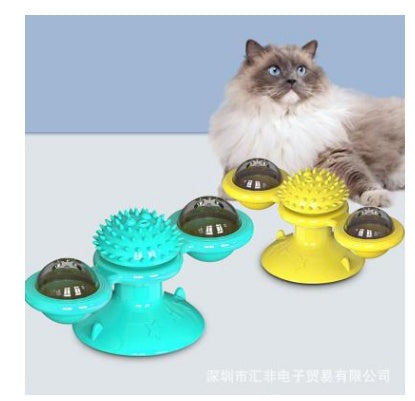 Interactive Cat Windmill Toy – Rotating Treat Dispenser & Self-Grooming Scratcher
