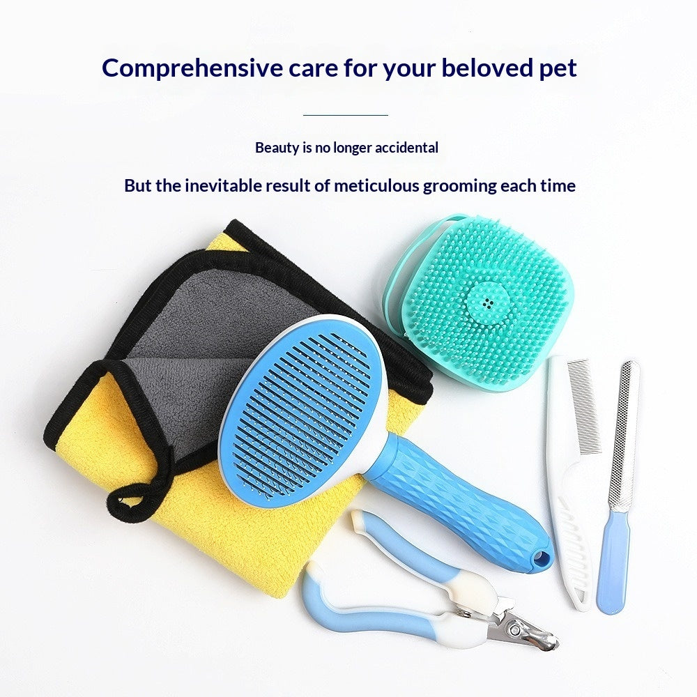 7-in-1 Pet Grooming Kit – Super Absorbent Towel, Brush, Bath Scrubber & Nail Care Set for Dogs & Cats