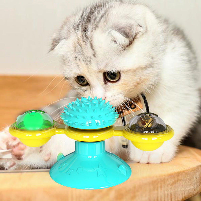 Interactive Cat Windmill Toy – Rotating Treat Dispenser & Self-Grooming Scratcher
