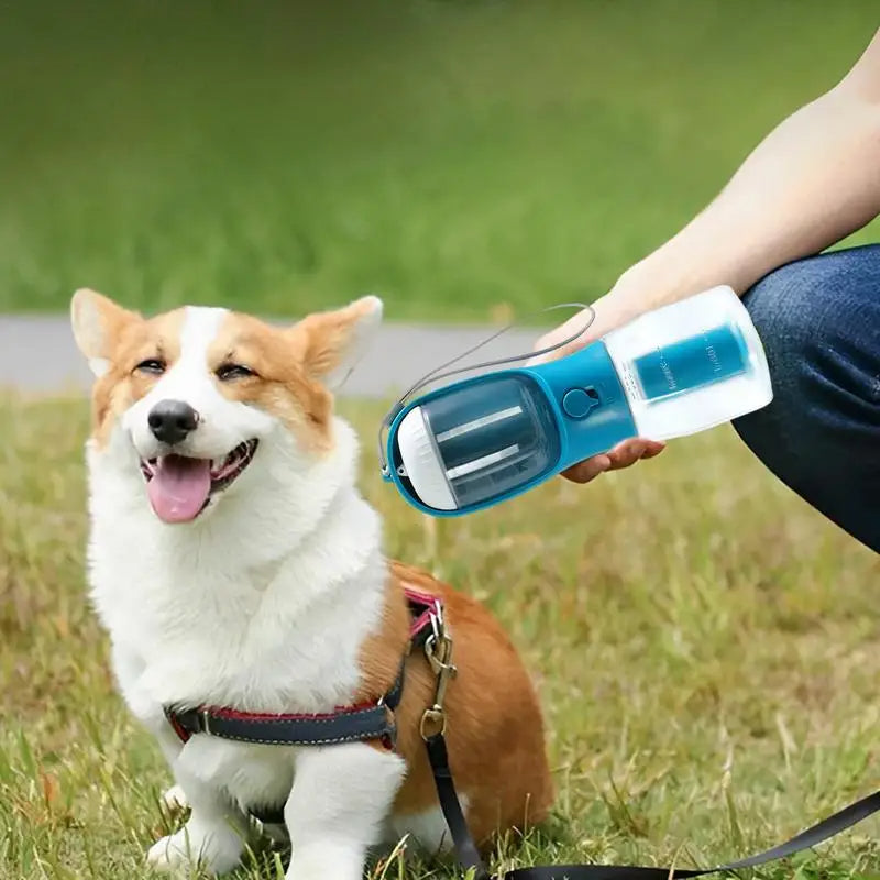 3-in-1 Portable Dog Water Bottle – Food Container & Waste Bag Dispenser