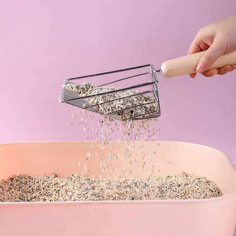 Heavy-Duty Metal Cat Litter Scoop – Durable Sifter with Wooden Handle