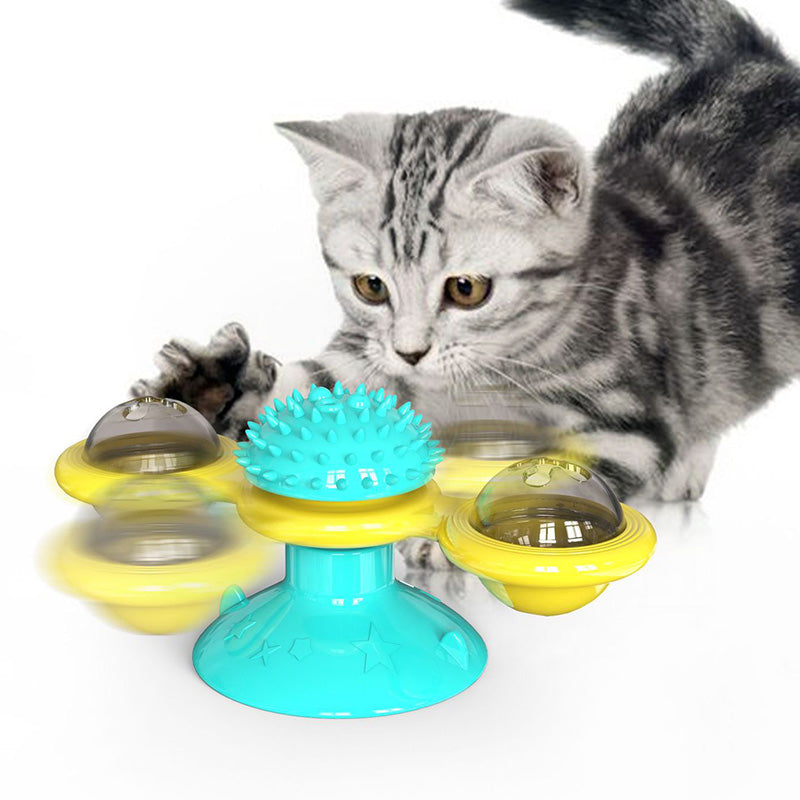 Interactive Cat Windmill Toy – Rotating Treat Dispenser & Self-Grooming Scratcher