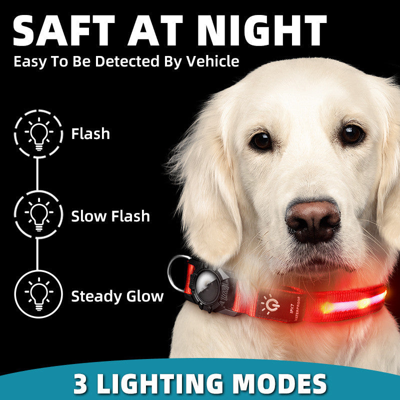 Waterproof Airtag Pet Collar – GPS Tracker Holder with LED Safety Light