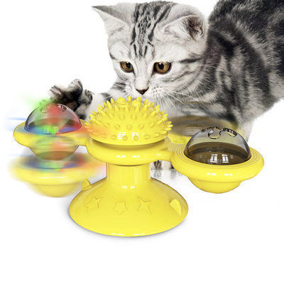 Interactive Cat Windmill Toy – Rotating Treat Dispenser & Self-Grooming Scratcher
