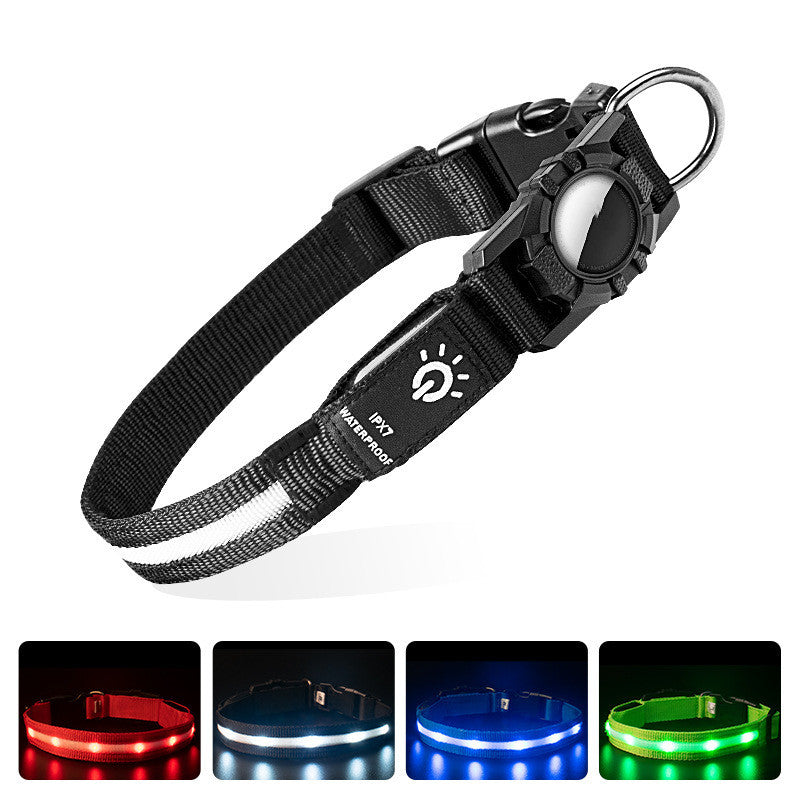 Waterproof Airtag Pet Collar – GPS Tracker Holder with LED Safety Light