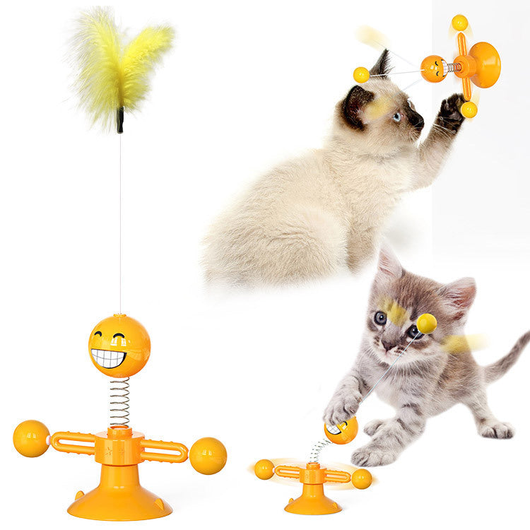 Interactive Cat Windmill Toy – Rotating Treat Dispenser & Self-Grooming Scratcher