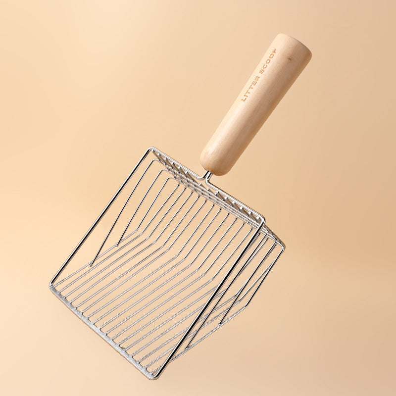 Heavy-Duty Metal Cat Litter Scoop – Durable Sifter with Wooden Handle