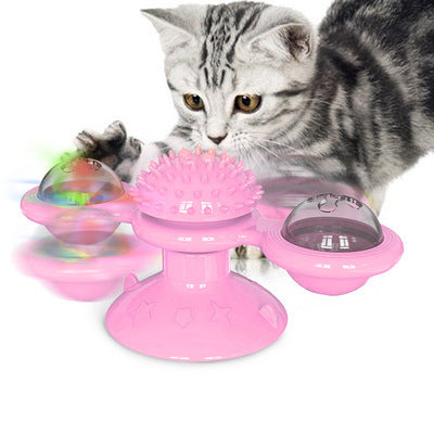 Interactive Cat Windmill Toy – Rotating Treat Dispenser & Self-Grooming Scratcher