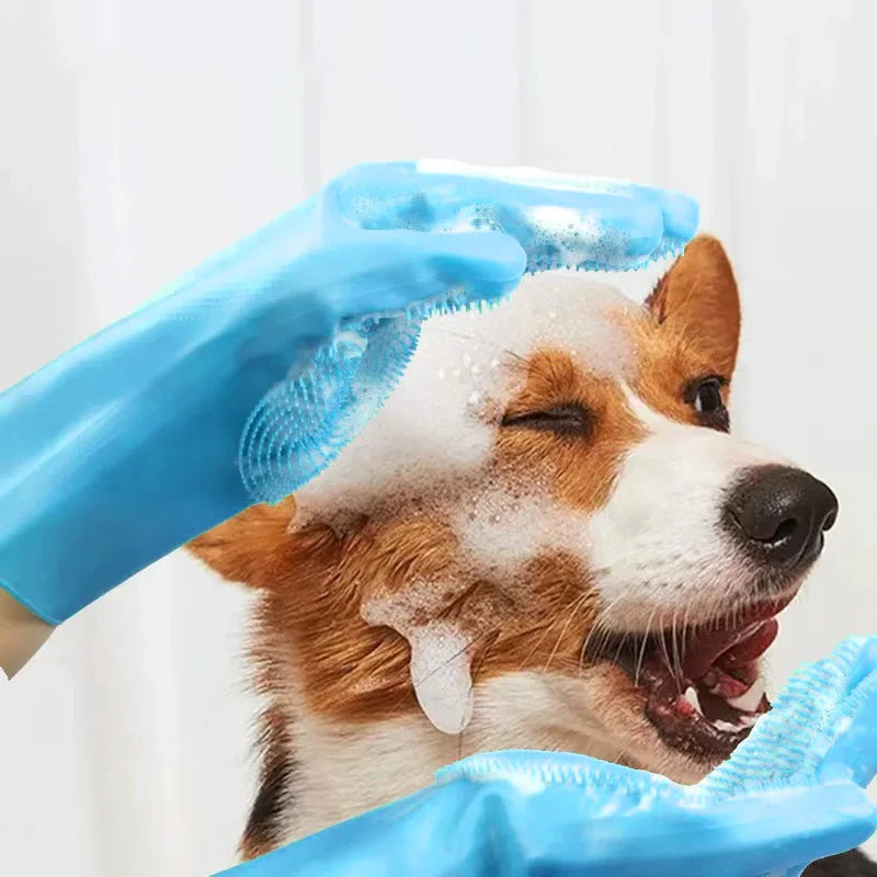 Pet Bathing Glove – Silicone Deshedding & Massage Brush for Dogs & Cats