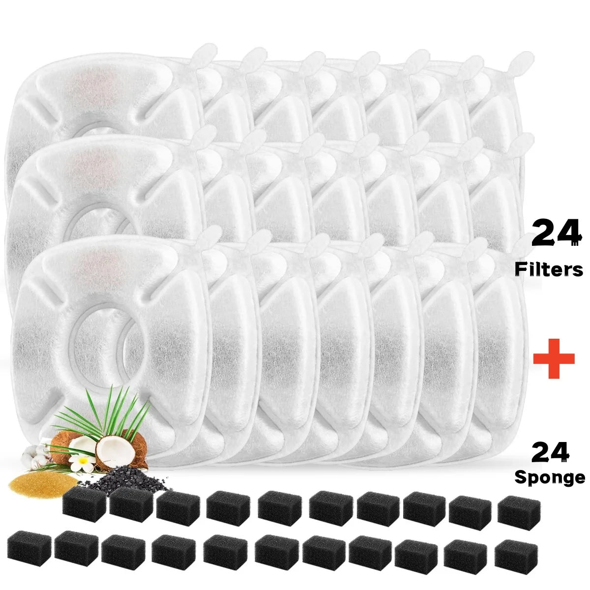 24 Pcs Cat Water Fountain Filter,12 Pack Filters & 12 Pack Pre-Filter Sponges, Compatible with 95oz/2.8L Pet Fountain