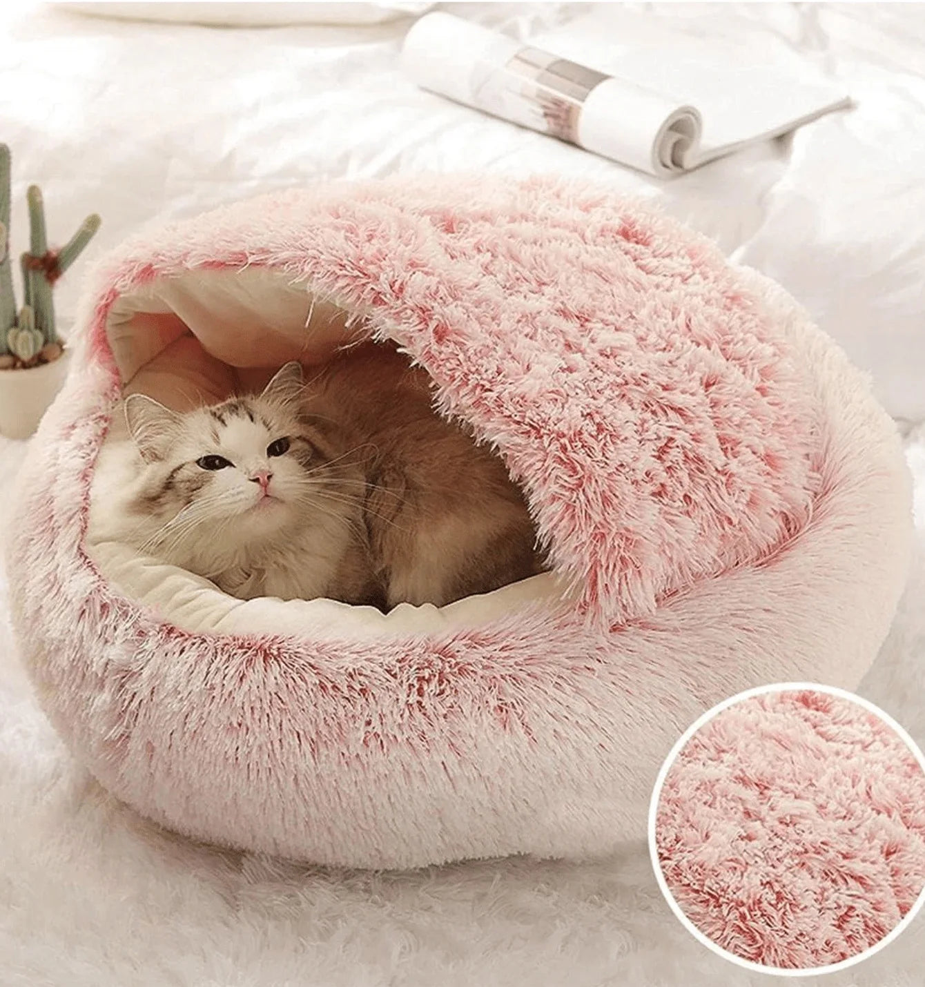 Cozy Cave Plush Pet Bed – Ultra-Soft Calming Nest for Cats & Small Dogs