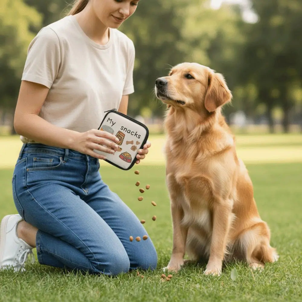 Portable Dog Treat Pouch with Clip – Transparent Window Snack Bag for Training & Walks