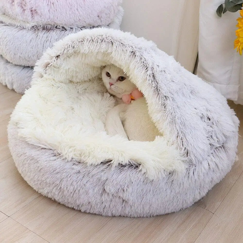 Cozy Cave Plush Pet Bed – Ultra-Soft Calming Nest for Cats & Small Dogs