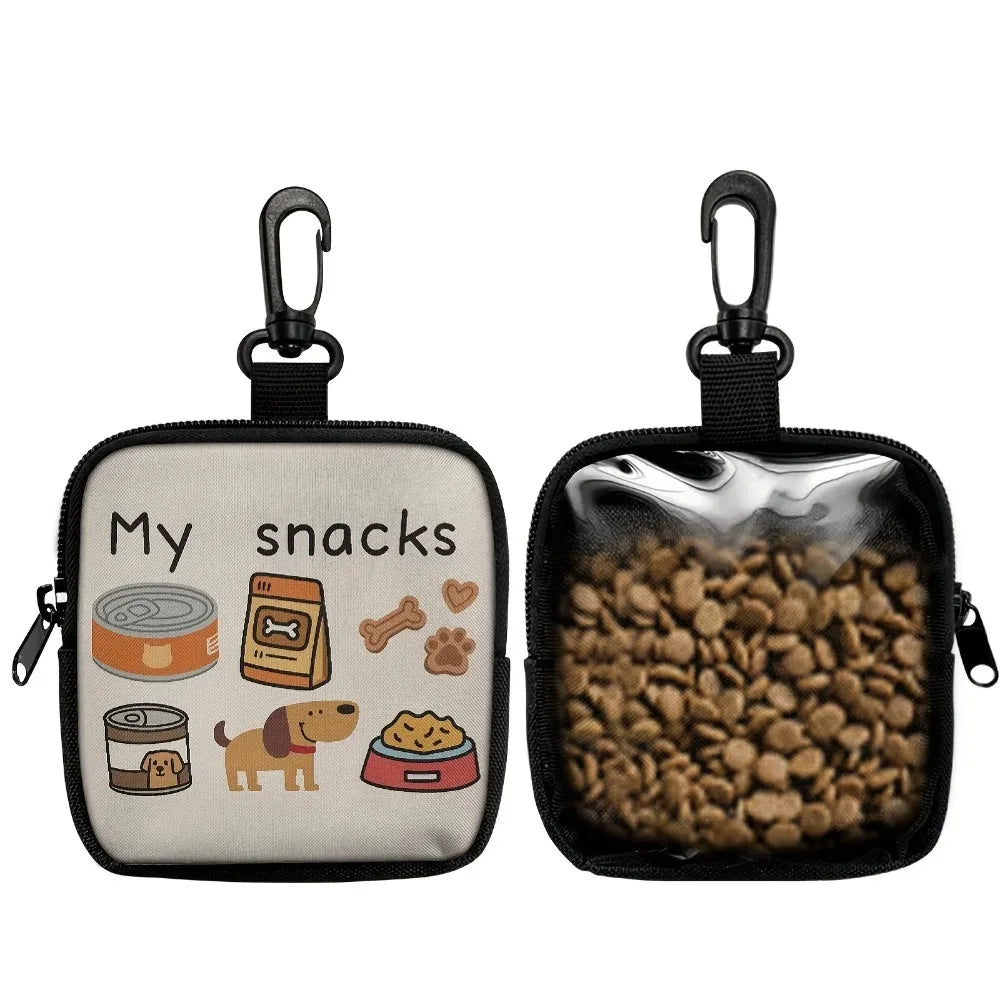 Portable Dog Treat Pouch with Clip – Transparent Window Snack Bag for Training & Walks