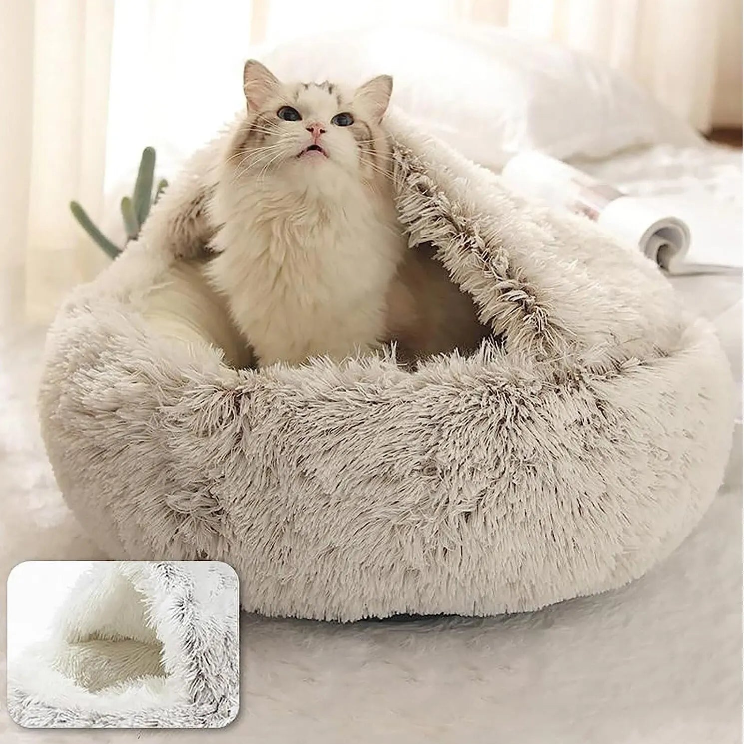 Cozy Cave Plush Pet Bed – Ultra-Soft Calming Nest for Cats & Small Dogs