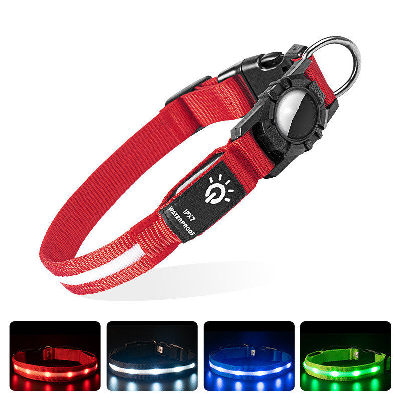 Waterproof Airtag Pet Collar – GPS Tracker Holder with LED Safety Light