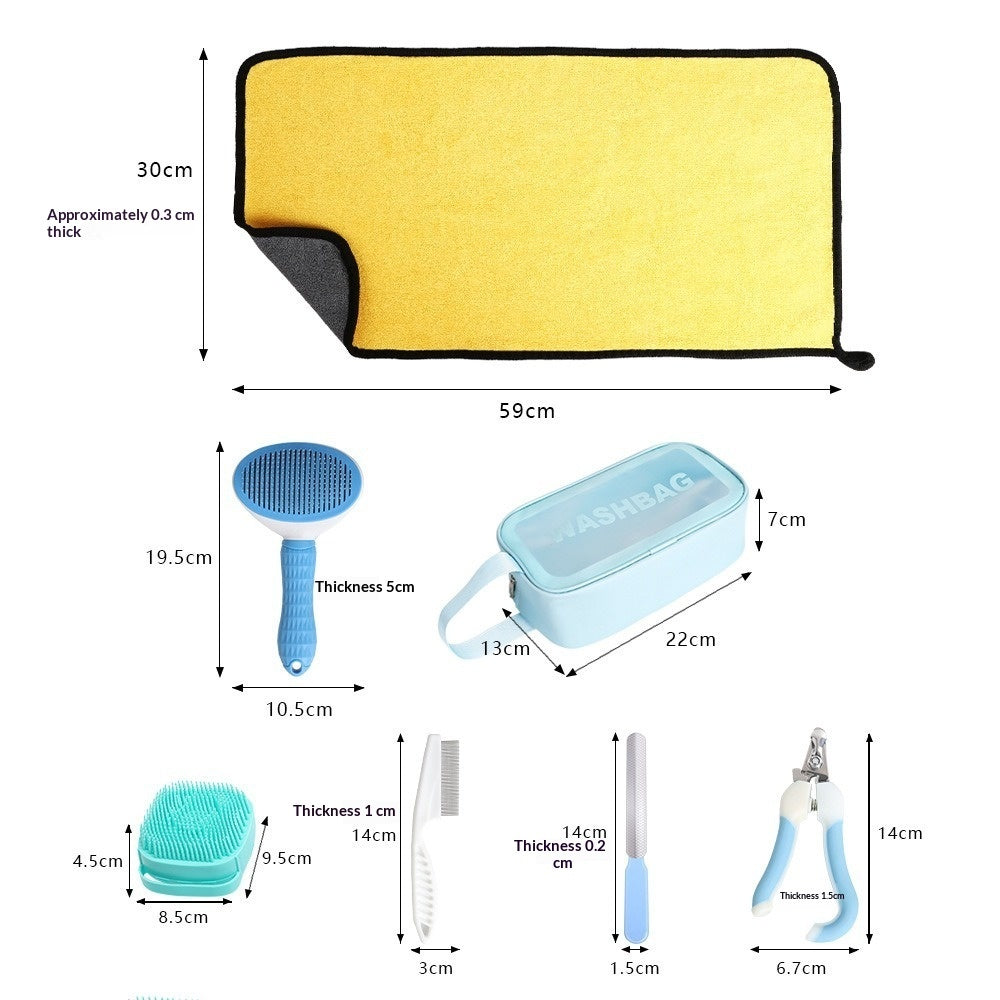 7-in-1 Pet Grooming Kit – Super Absorbent Towel, Brush, Bath Scrubber & Nail Care Set for Dogs & Cats