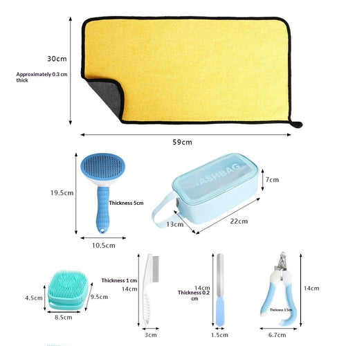 7-in-1 Pet Grooming Kit – Super Absorbent Towel, Brush, Bath Scrubber & Nail Care Set for Dogs & Cats