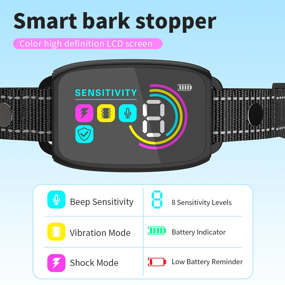 Smart Anti-Barking Dog Collar – Rechargeable, Waterproof Bark Control with Digital Display