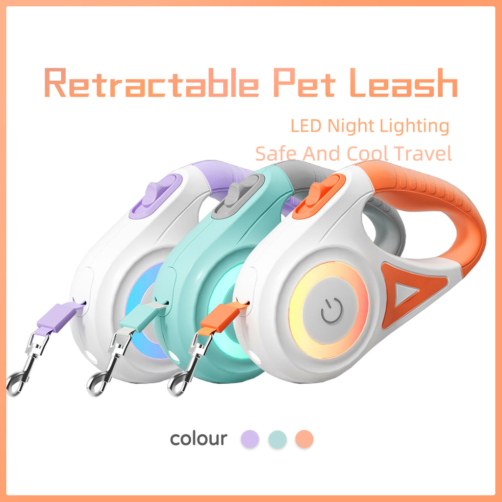 Retractable Dog Leash with LED Light – Safe Night Walking Leash for Small & Medium Dogs